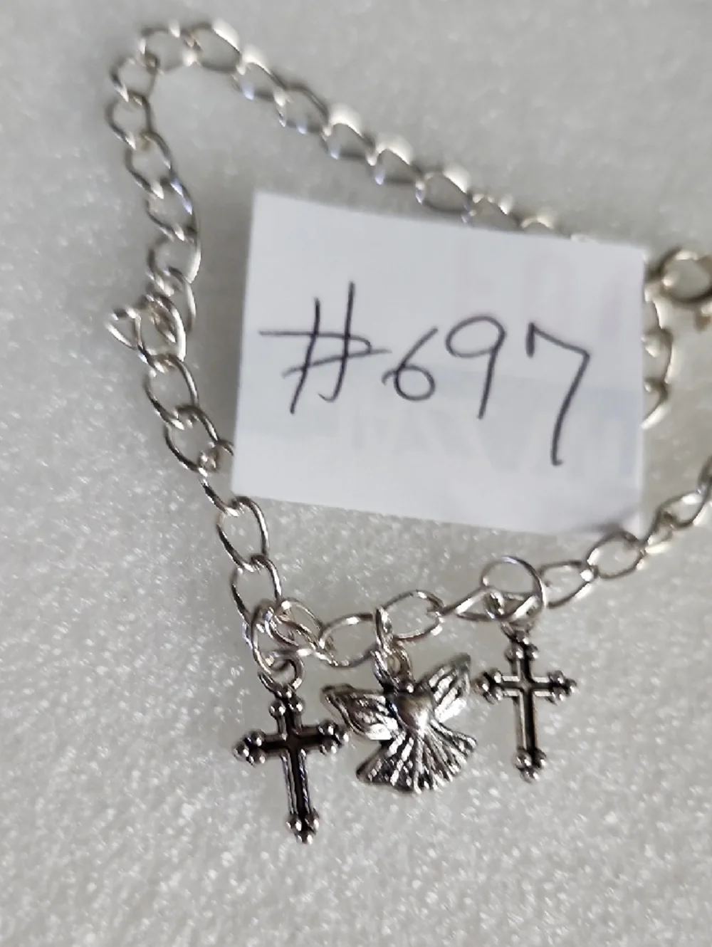 Hand Crafted Silver Angel & Cross Charm Bracelet Anklet